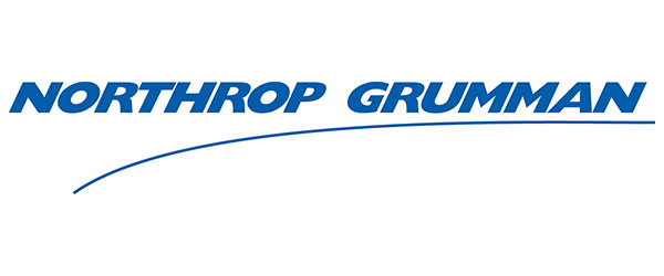 Image of the words "Northrop Grumman" in blue lettering. There is a line that is far below "Northrop" and curves up to meet the "n" in "Grumman". 