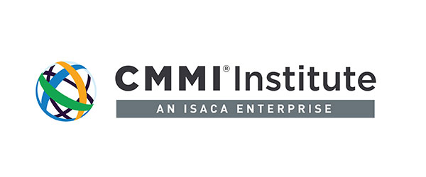 Logo for CMMI; image of a sphere-like object on the left. There's crisscrossing yellow, blue, green, and black lines within the sphere. On the right are the words: "CMMI Institute: An ISACA Enterprise"