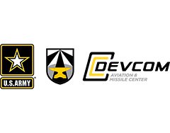 Image of Michael Connolly's organization logos, including: U.S. Army logo (a black, white, and yellow star over the words "U.S. Army"), a black and white shield with an anvil in the center of the shield, and a logo that reads: "DEVCOM Aviation & Missile Center"