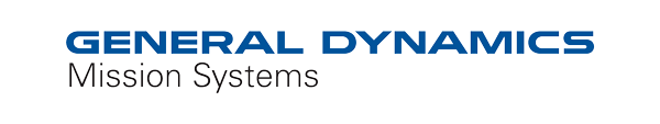 General Dynamics logo: The words "General Dynamics" in blue with the words "Mission Systems" in black text underneath. 