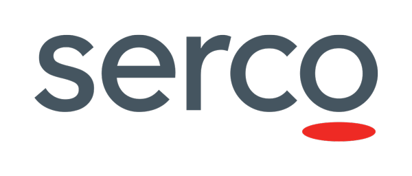 Serco Logo: The words "serco" in black with a red oval under the "o" in serco. 