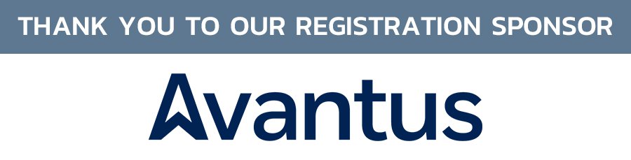 Image: "Thank you to our Registration Sponsor" (white text on gray-blue background) with the Avantus logo beneath. 