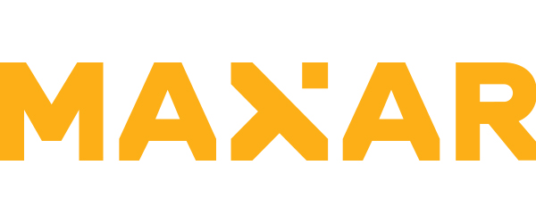 Maxar logo; the word "Maxar" in gold on a white background. 